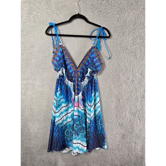 Celina Slip Dress OS Blue Pink White Coverup Summer Pool Party Boho Resort Fairy - Picture 6 of 7